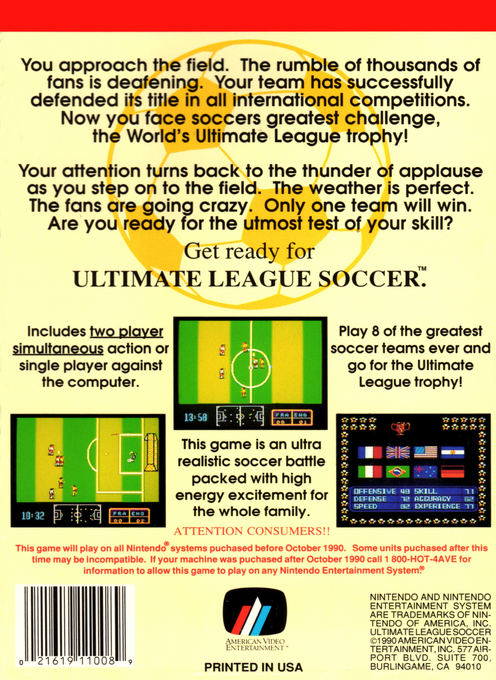 Ultimate League Soccer (Homebrew) — Box back